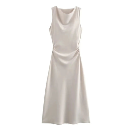 Satin Midi Dress for Women Sleeveless Elegant Evening Dress