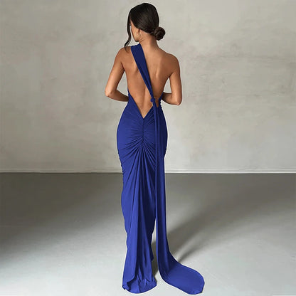 Hugcitar One Shoulder Backless Maxi Dress Women