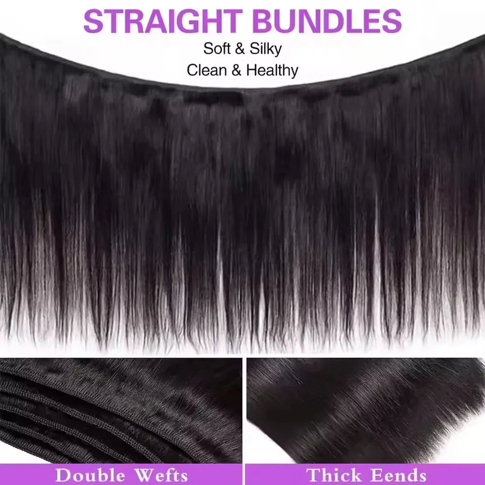 Bone Straight Raw Human Hair Bundles 36 40 Inch Black