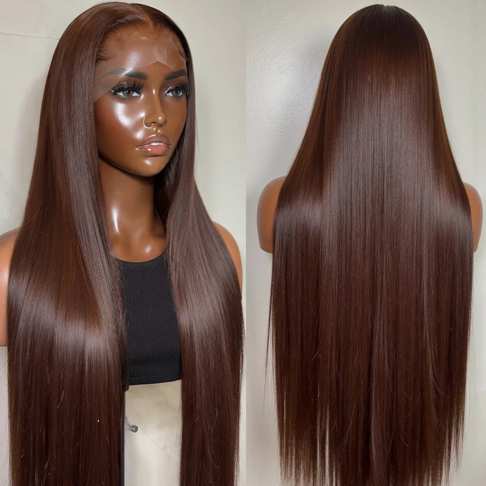 Chocolate Brown 13x4 Straight Lace Front Wig Remy Hair