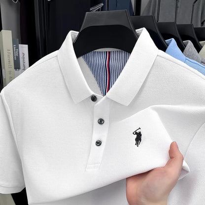 Men's Short Sleeve Cotton Polo Shirt with Embroidery