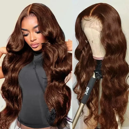 Chocolate Brown Body Wave Human Hair Wig 46 Inch