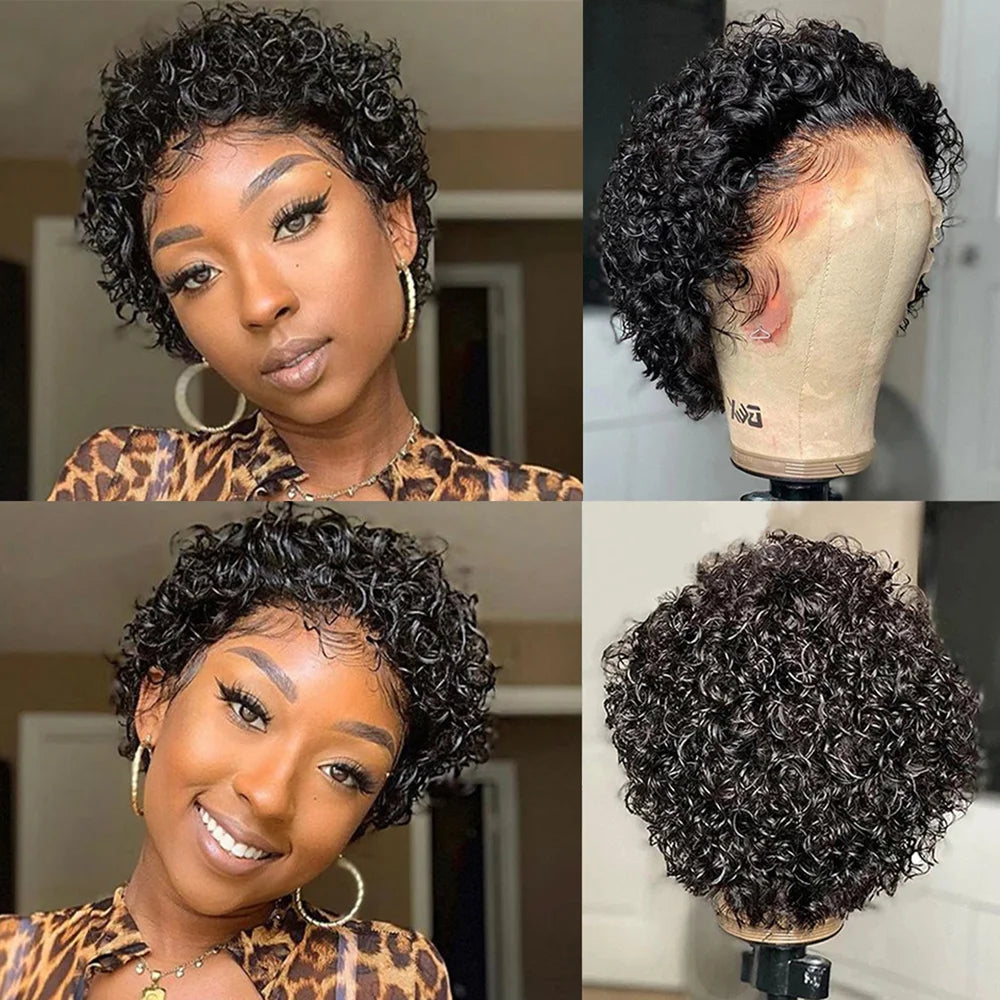 Pixie Cut Curly Human Hair Wig 13x1 Lace Frontal