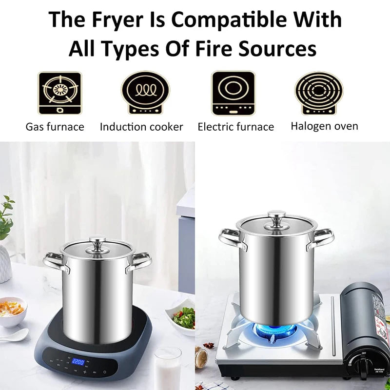 3L Stainless Steel Deep Fryer Pot with Lid and Basket
