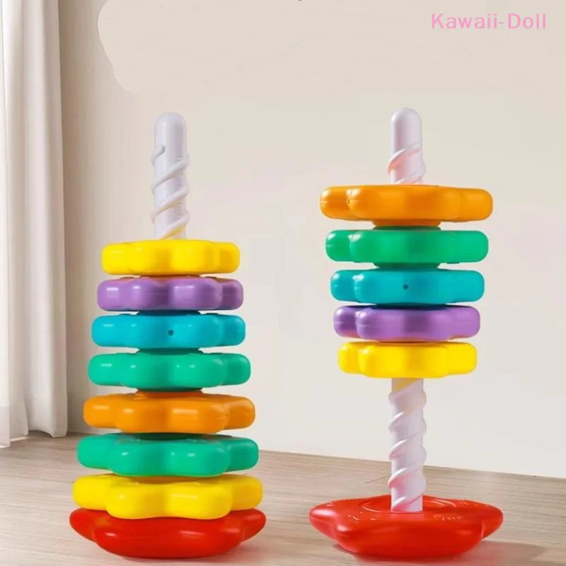 Montessori Rotating Rainbow Tower Baby Stacking Puzzle Toys