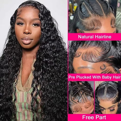 Water Deep Wave Human Hair Lace Front Wig 30 Inch
