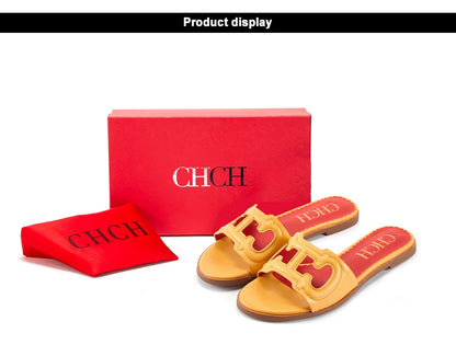 CHCH Women's Black Flat Indoor Slippers