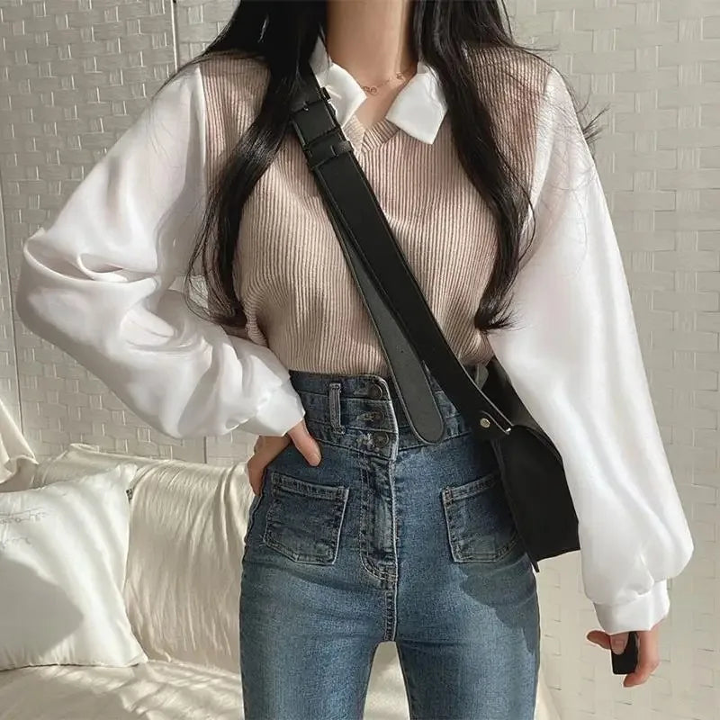 Korean Style Polo Collar Chiffon Blouse for Women