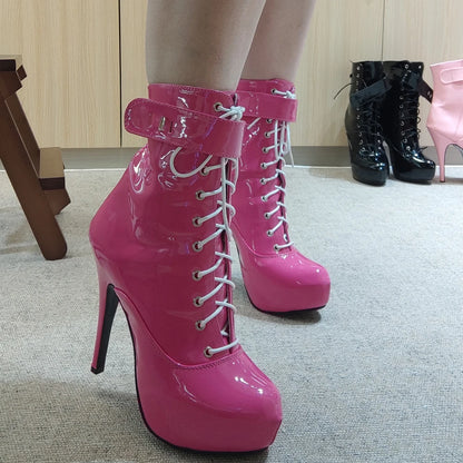 Lace-Up Ankle Boots with 15cm Thin Heel and 4cm Platform