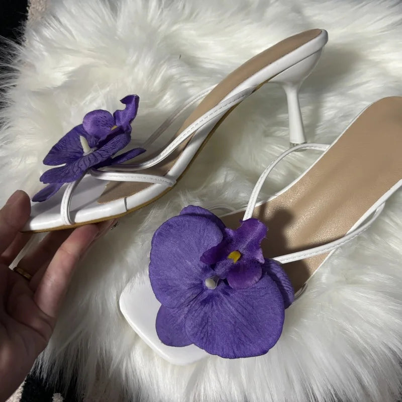 Orchid Flower High Heeled Slingback Shoes for Women
