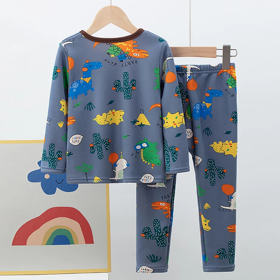 Children's Cartoon Printed Thick Warm Underwear Set