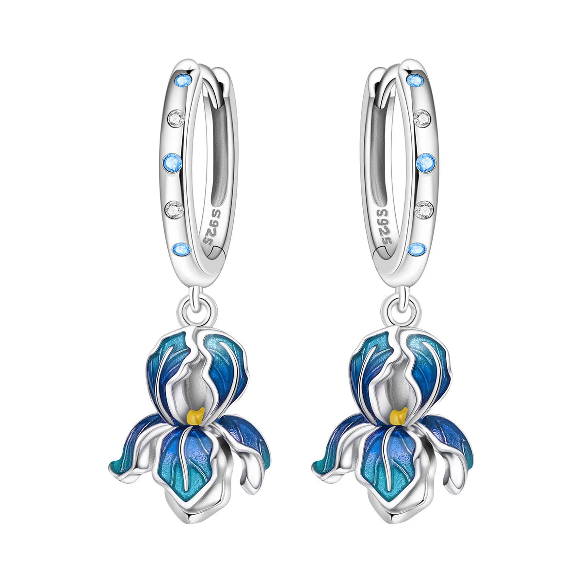 S925 Sterling Silver Iris Flower Hoop Earrings for Women