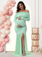 Elegant Off-Shoulder Maternity Dress with Slits