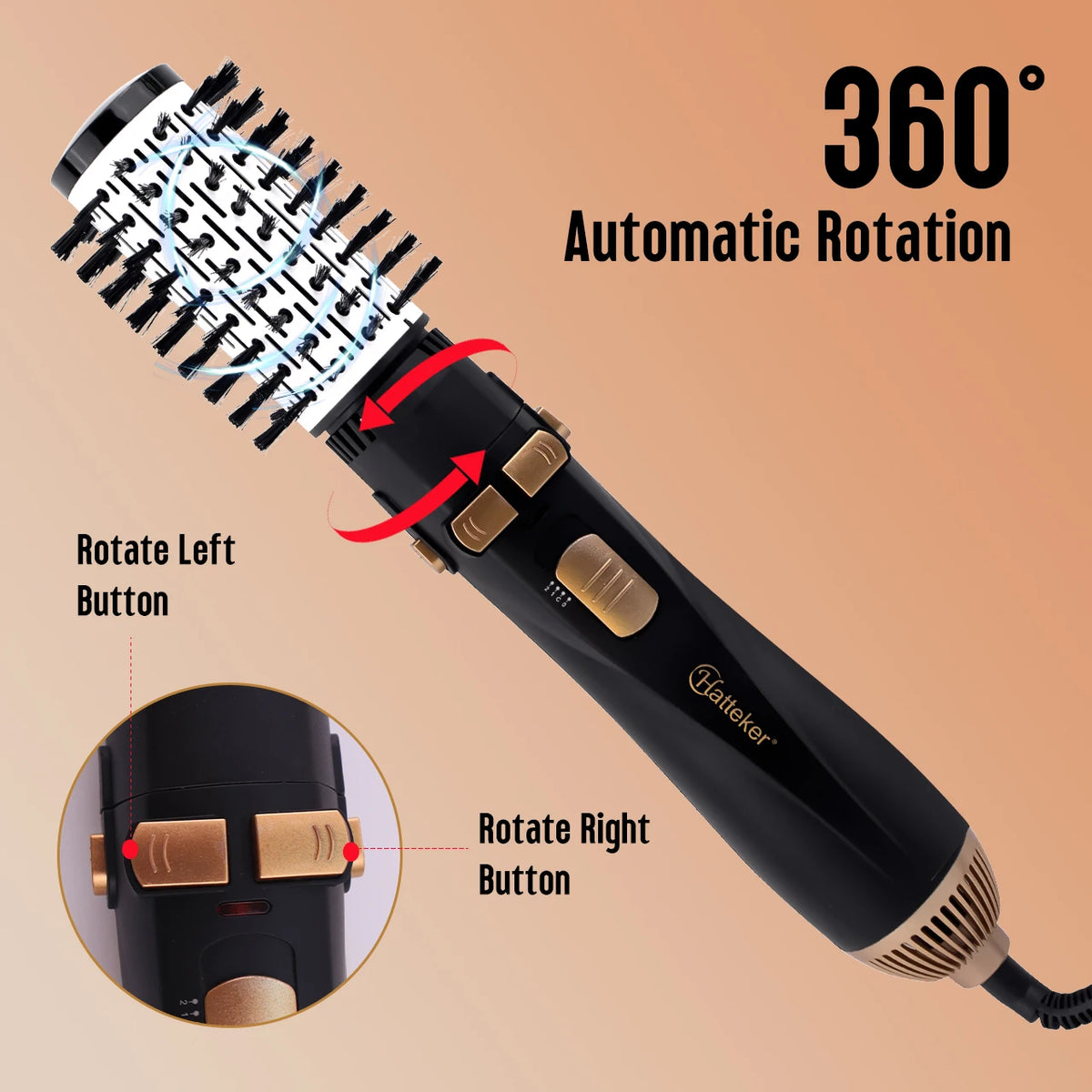 Hatteker 4-Head Hot Air Brush Hair Dryer and Straightener