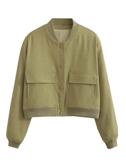 Willshela Women Solid V-Neck Bomber Jacket