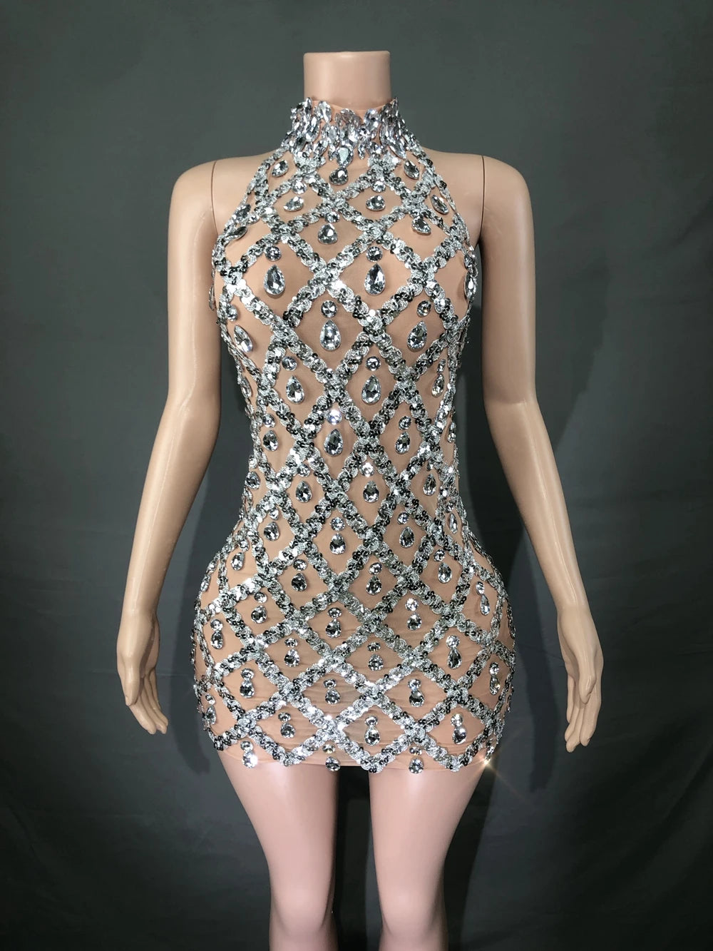 Sparkly Rhinestones Sleeveless Evening Dress for Women