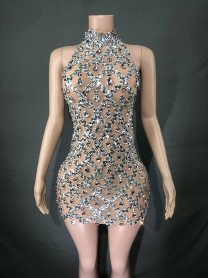 Sparkly Rhinestones Sleeveless Evening Dress for Women