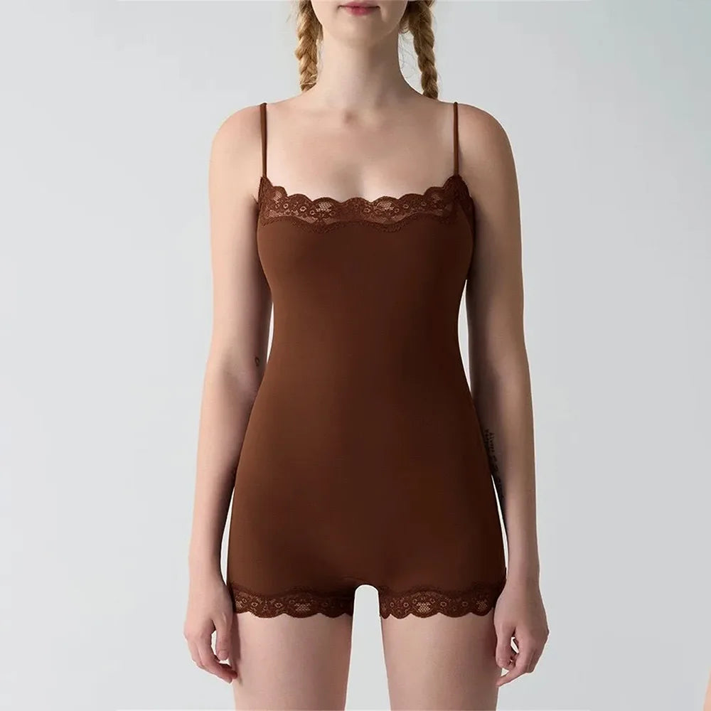 Lace Patchwork Cami Romper Women Backless Polyester