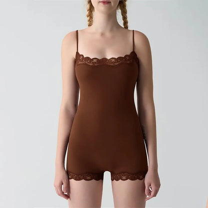 Lace Patchwork Cami Romper Women Backless Polyester