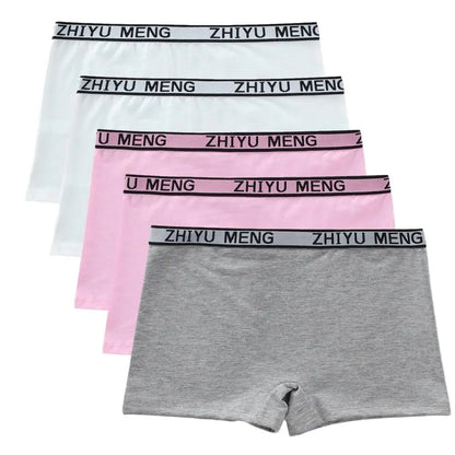 Teenage Girls Cotton Panties Solid Color Mid Waist Briefs