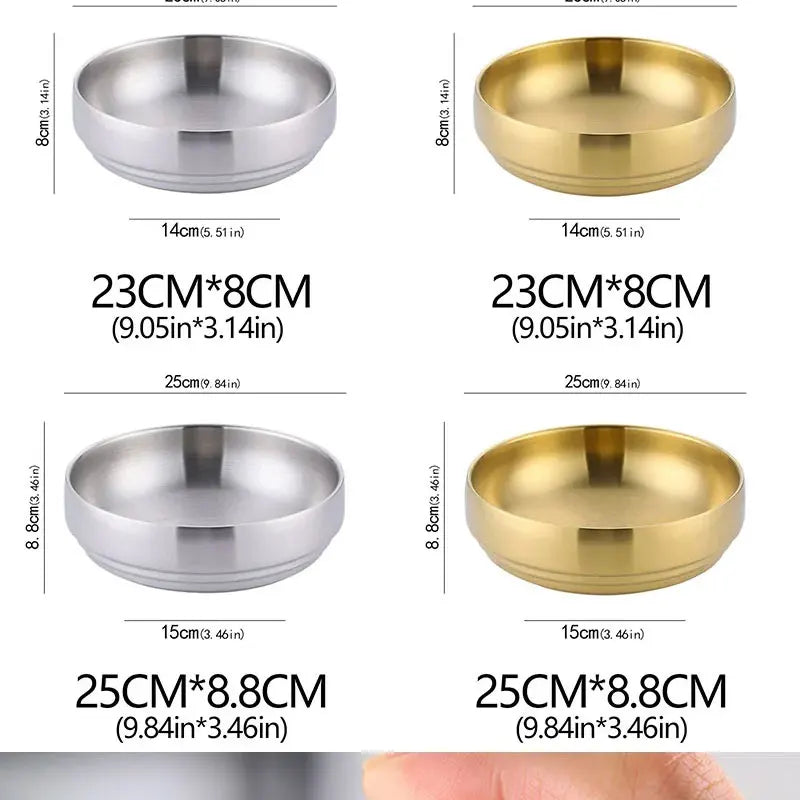 304 Stainless Steel Double Layer Noodle Bowl Gold Silver