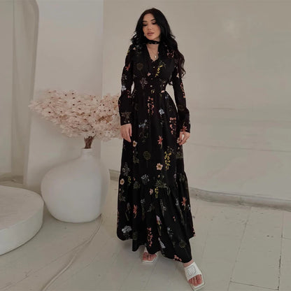 Elegant Printed A-Line Women's Dress in Polyester