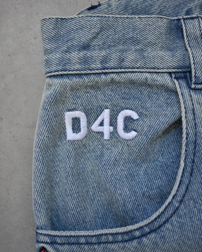 Y2K High Waist Baggy Jeans with Pink Heart Embroidery