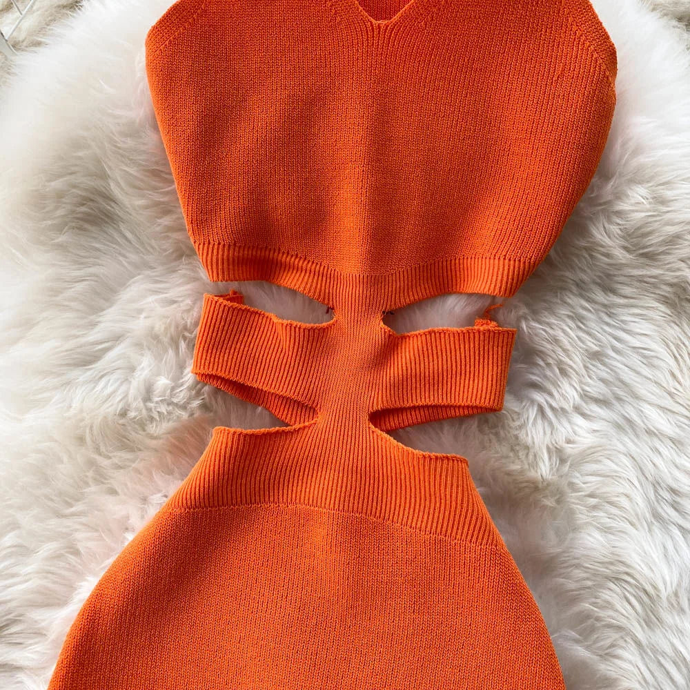 YuooMuoo Women Knitted Bodycon Dress with Cut Out Waist