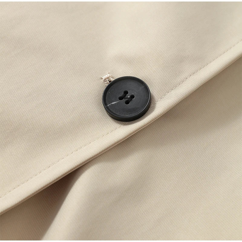 Khaki Long Color-block Stripe Trench Coat for Women