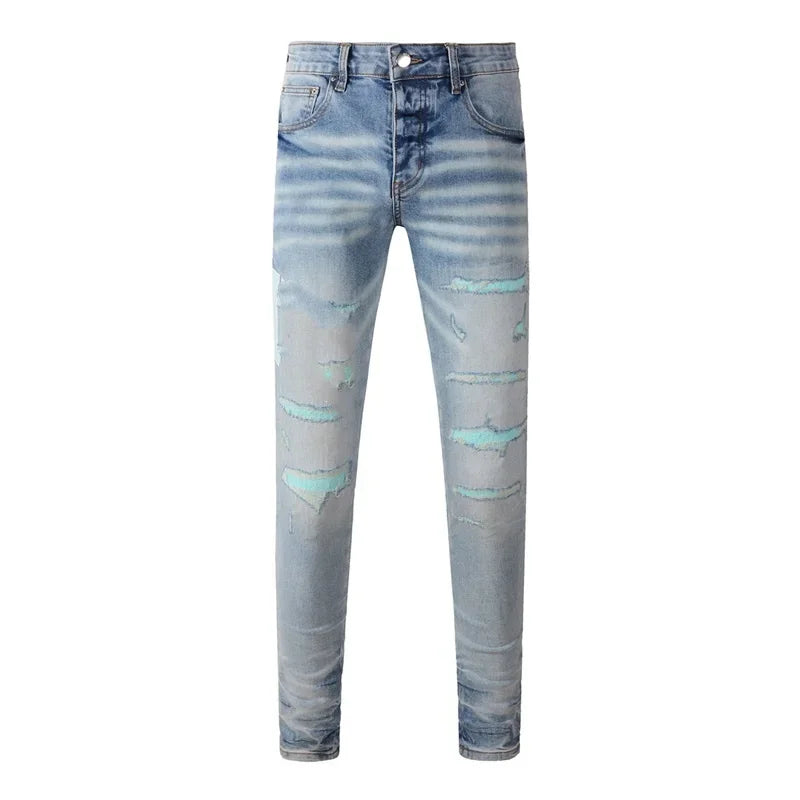 Men's Retro Wash Low Rise Elastic Skinny Denim Jeans