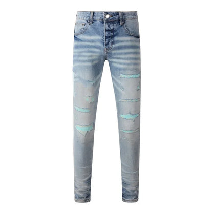 Men's Retro Wash Low Rise Elastic Skinny Denim Jeans