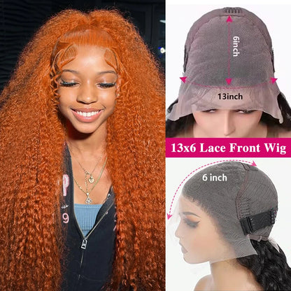 Water Wave Orange Ginger Lace Front Wig Human Hair 30 Inch