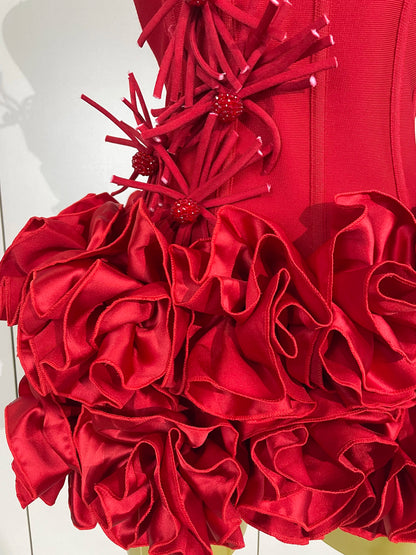 Women Red Black Bandage Two Piece Cocktail Gown