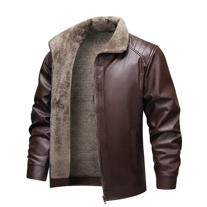 Men's Faux Leather Biker Jacket with Fleece Lining