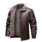 Men's Faux Leather Biker Jacket with Fleece Lining