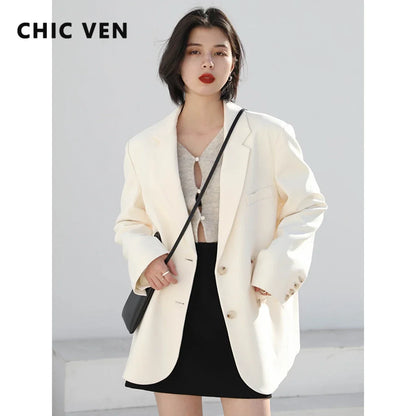 CHIC VEN Women's Solid Blazer Long Sleeve Office Wear