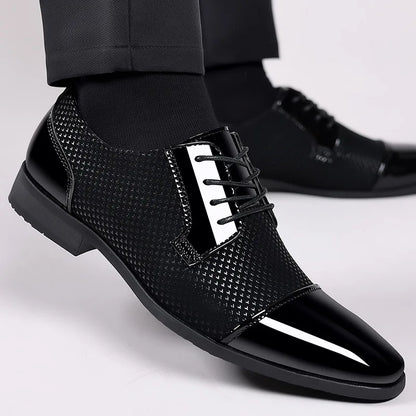 Men's Black PU Leather Lace Up Oxfords Shoes