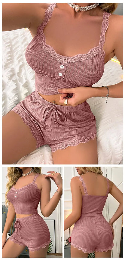 Women Summer Sexy Pajama Set Sleepwear Trousers