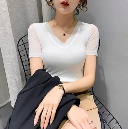 Women Slim Fit Long Sleeve Mesh T-Shirt