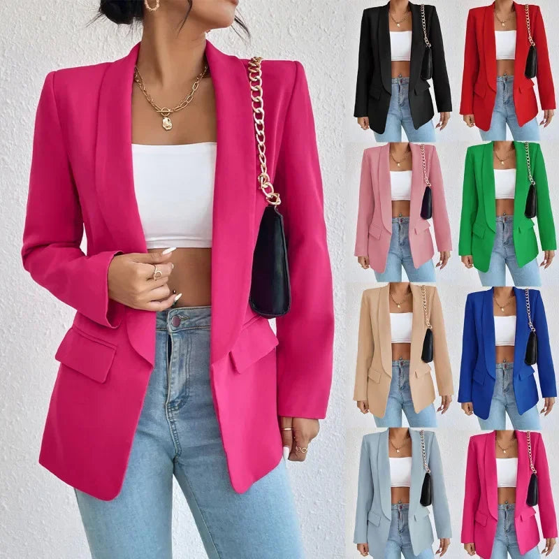 Solid Polyester Cotton Long Sleeve Women's Blazer