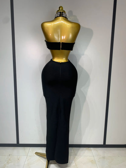 Black Bodycon Bandage Dress with Sparkly Crystals