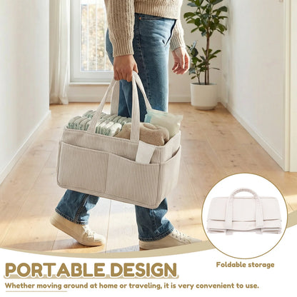 Baby Diaper Caddy Organizer Corduroy Beige Tote
