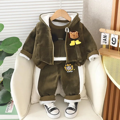 Baby Boys Fleece Hooded Jacket and Pants Set