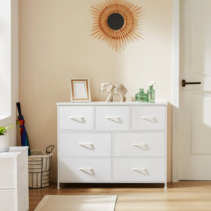 JHK Modern Wooden Dresser with 7 Fabric Drawers