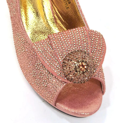 Golden Wedding Shoes And Bag Set With Diamond Decoration