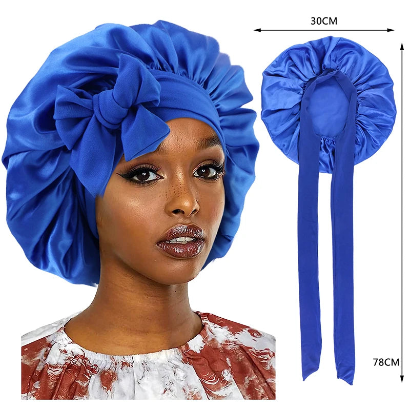 Satin Sleeping Cap for Women Solid Wide Band Nightcap