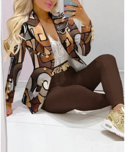 Paisley Butterfly Blazer Suit and Pants Set for Women