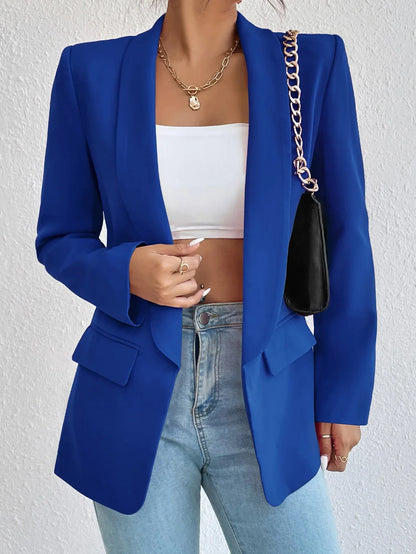 Solid Polyester Cotton Long Sleeve Women's Blazer