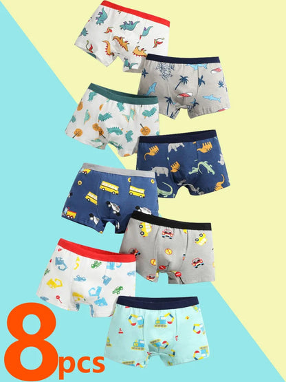 Boys Cotton Boxer Briefs with Dinosaur Print