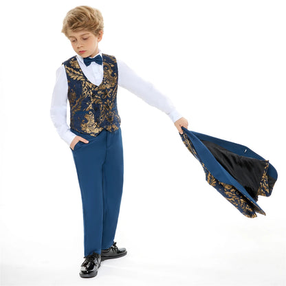 Luxury 4-Piece Suit Set for Boys, Slim Fit, Polyester